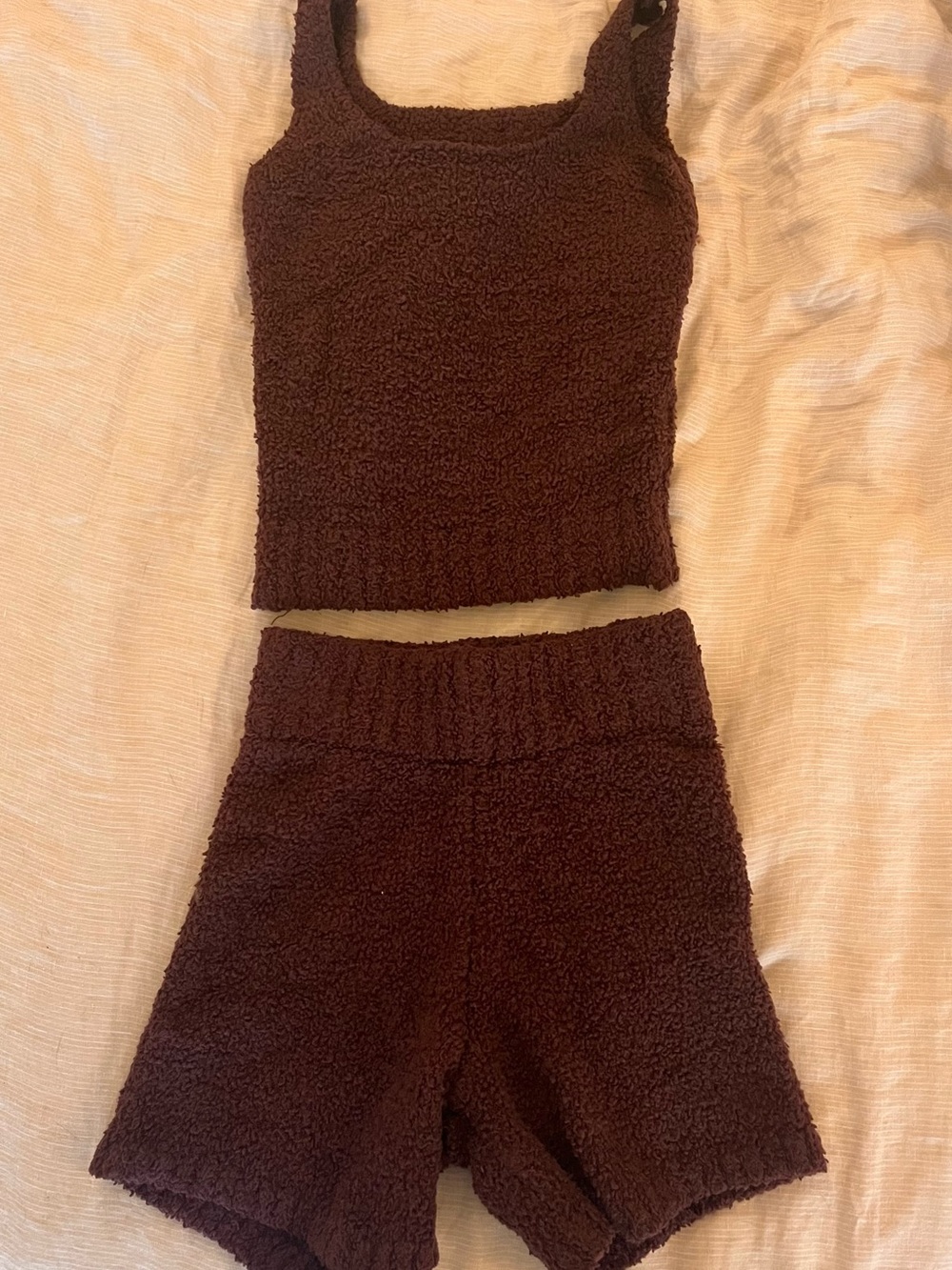 Skims Plush Brown Tank and Shorts Set